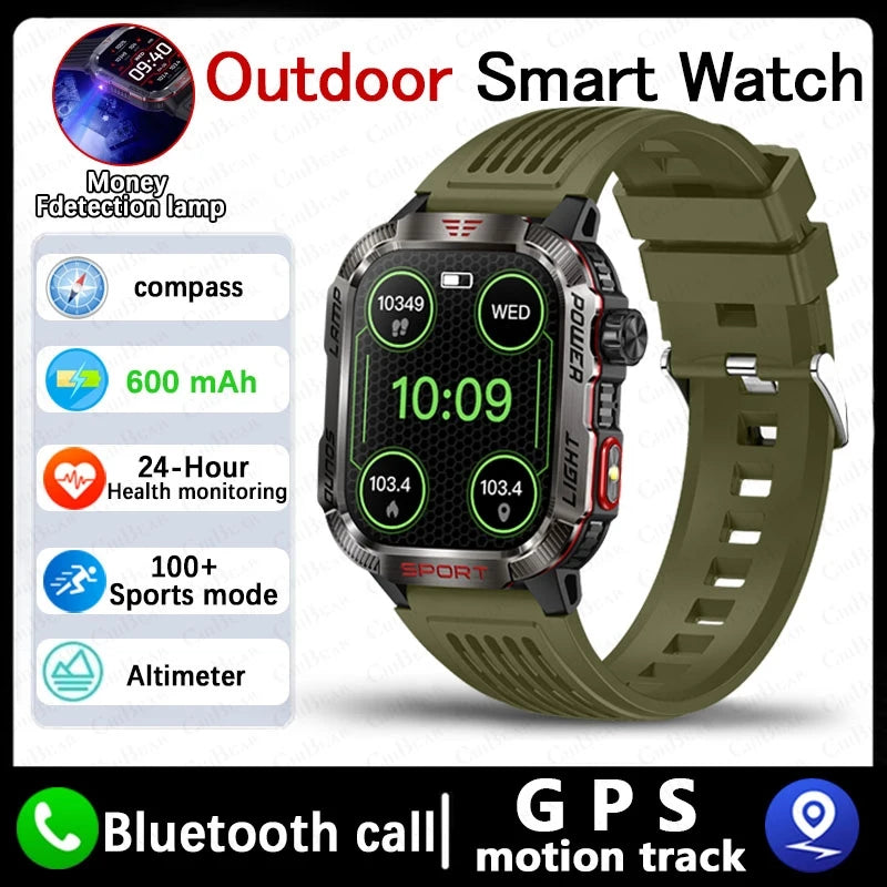 Nouveau militaire GPS montre intelligente hommes lampe de poche boussole étanche 600mAh batterie en plein air Sport Tracker Bluetooth appel Smartwatch