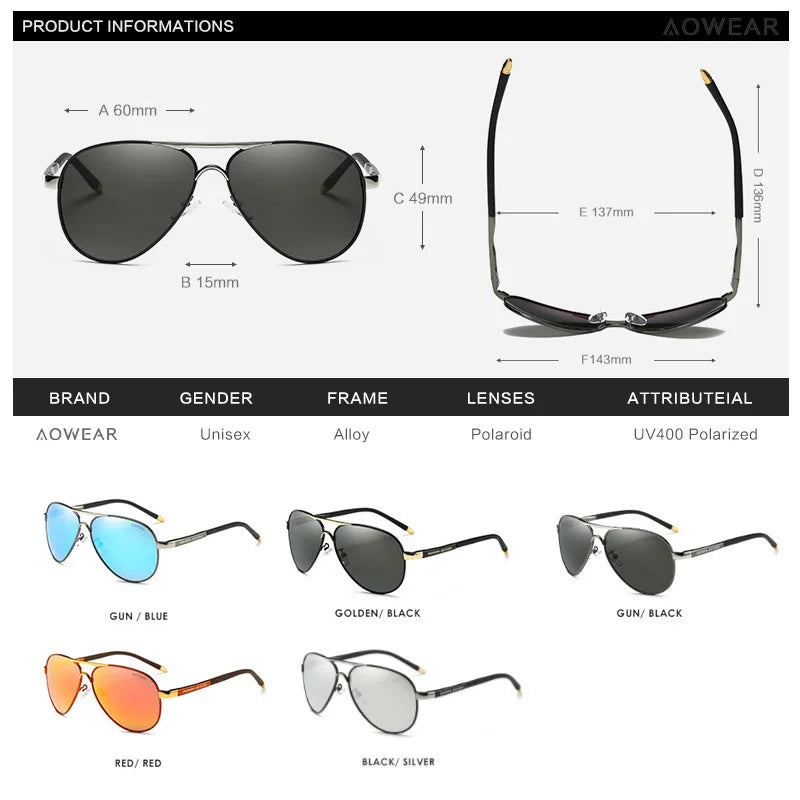 AOWEAR hommes Aviation lunettes de soleil hommes miroir polarisé lunettes de soleil pour homme HD conduite pilote lunettes de soleil lunettes de soleil homme