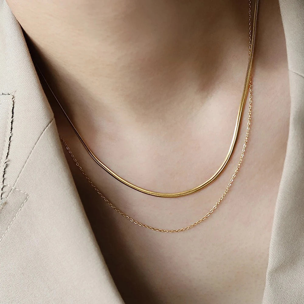 Nouveau 2025 acier inoxydable Double couche empilable chaîne collier femmes femme tour de cou bijoux collier pour les femmes