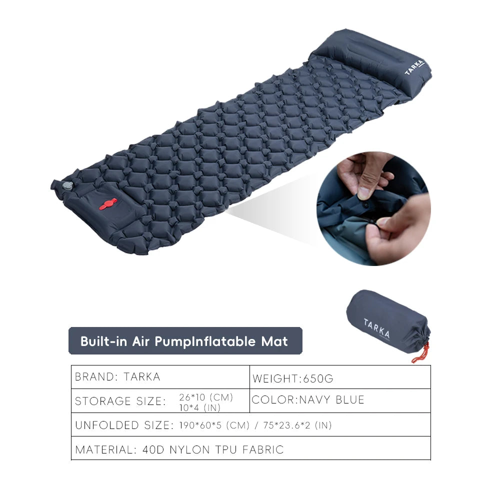 TARKA – tapis de Camping gonflables, matelas pneumatique avec oreiller, coussin de couchage touristique en plein Air, matelas auto-gonflant pour randonnée et escalade