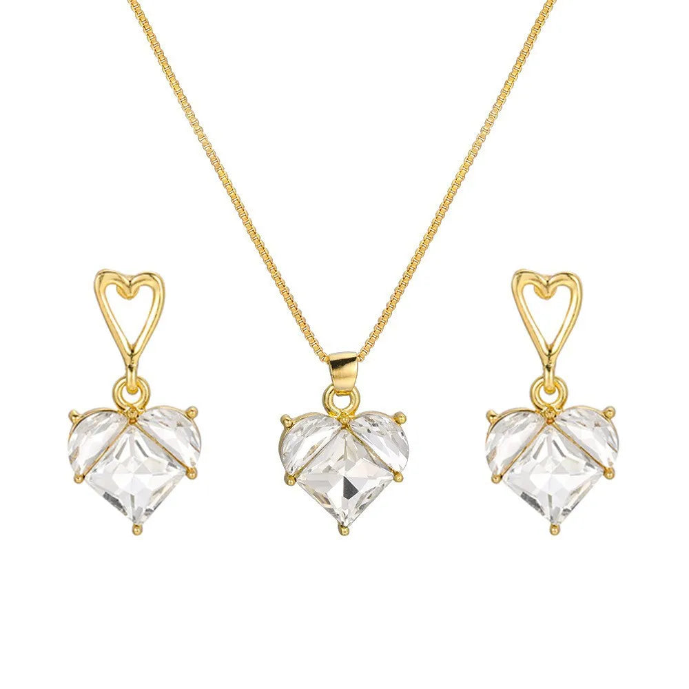 Ensemble de colliers et boucles d'oreilles pour femmes, pendentif en cristal rose en Zircon en forme de cœur, bijoux pour femmes, cadeaux exquis, nouvelle mode