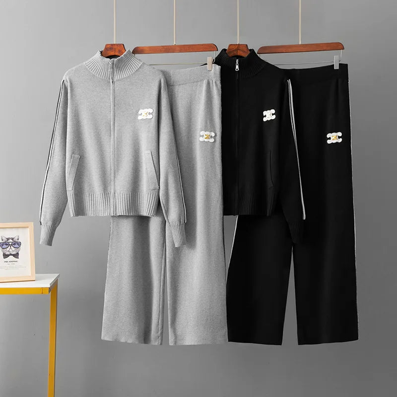 Costume de sport pour femmes au printemps et en automne, nouveau haut à col montant avec fermeture éclair de style occidental, vêtements de sport décontractés, ensemble deux pièces