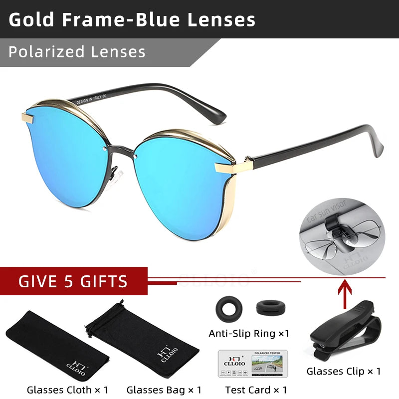 CLLOIO-Lunettes de soleil polarisées œil de chat pour femmes, verres de conduite, de luxe, classiques, rondes, à la mode