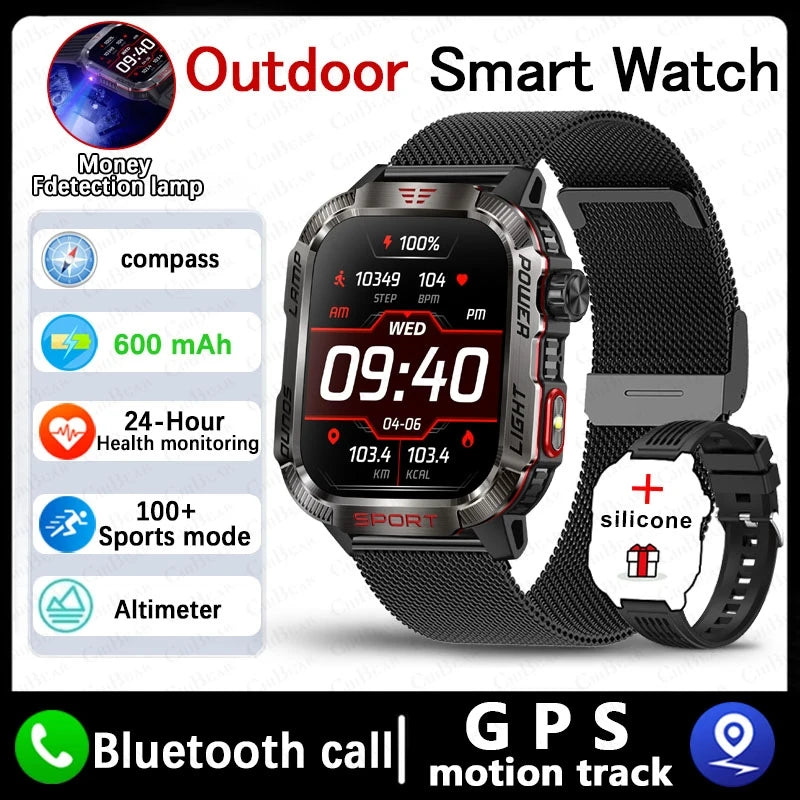 Nouveau militaire GPS montre intelligente hommes lampe de poche boussole étanche 600mAh batterie en plein air Sport Tracker Bluetooth appel Smartwatch