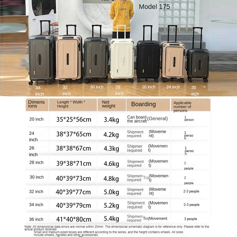 Valise de voyage extensible grande taille 32/34 pouces, ouverture latérale, grand compartiment profond, bagage à cinq roues, valise de voyage épaissie
