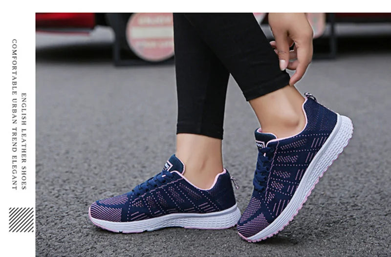 Baskets plates en maille pour femmes, chaussures vulcanisées, blanches, décontractées, respirantes, pour la marche et la Gym, 2021