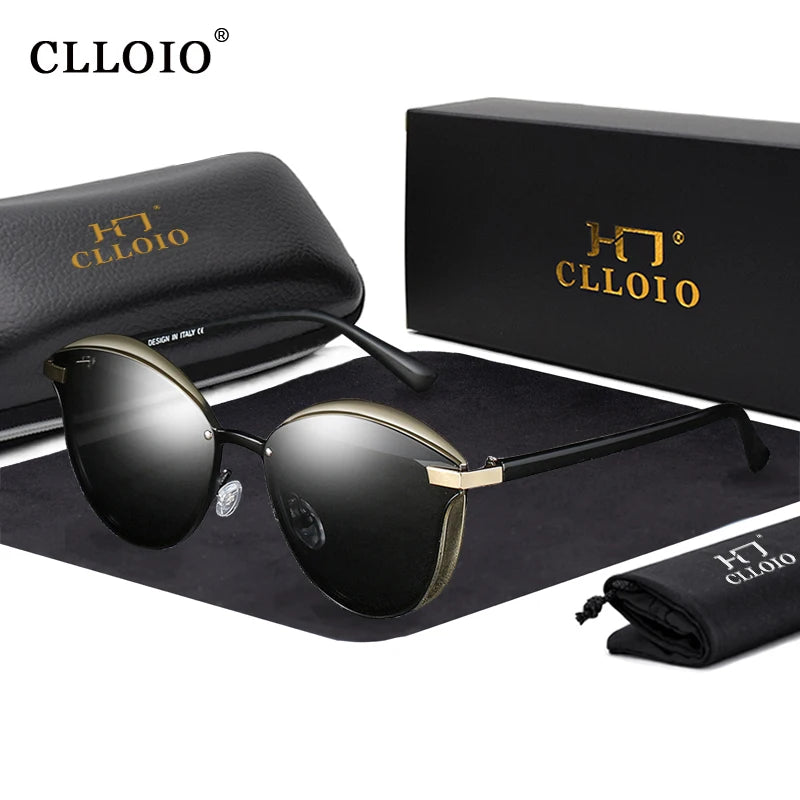 CLLOIO-Lunettes de soleil polarisées œil de chat pour femmes, verres de conduite, de luxe, classiques, rondes, à la mode