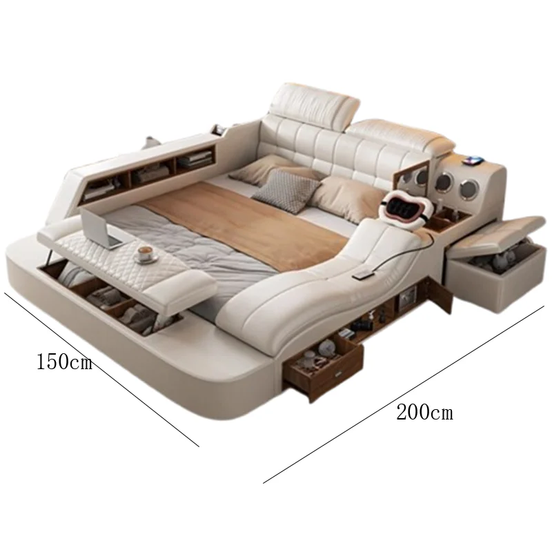 Tête De lit De luxe rembourrée en cuir Massage lit De rangement minimaliste moderne Tatami Camas De Matrimonio dortoir meubles