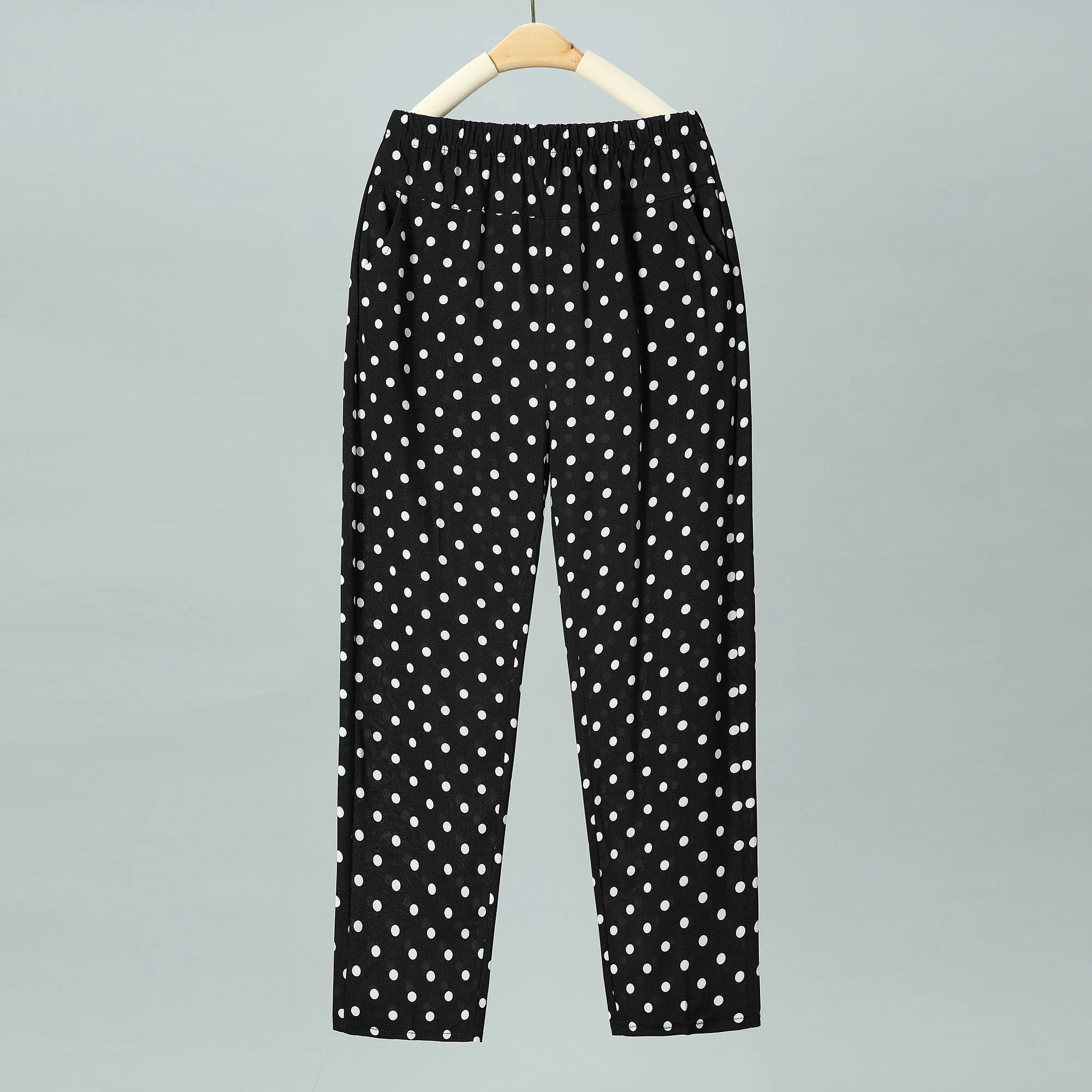 Pantalon d'été fin en soie glacée, coupe droite ample, taille haute, motif floral, pour maman et grand-mère, confortable et décontracté