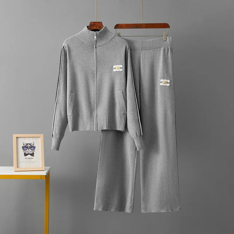 Costume de sport pour femmes au printemps et en automne, nouveau haut à col montant avec fermeture éclair de style occidental, vêtements de sport décontractés, ensemble deux pièces