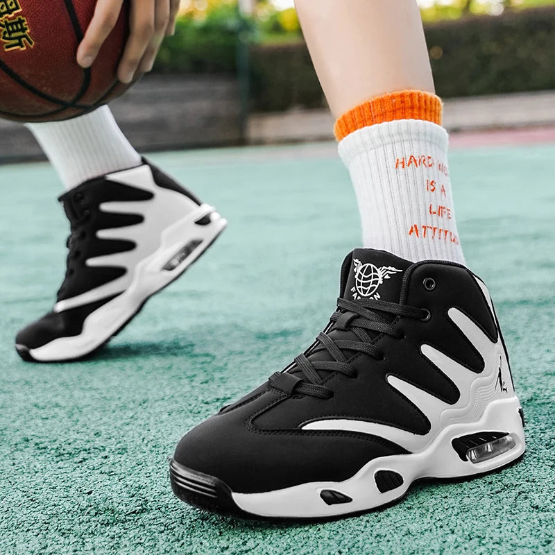 Chaussures de basket-ball montantes pour hommes, robustes et stables, baskets d'entraînement à lacets, unisexe, adaptées à la course, au sport, au basketball et à la marche. Cadeau idéal pour les hommes, léger, confort