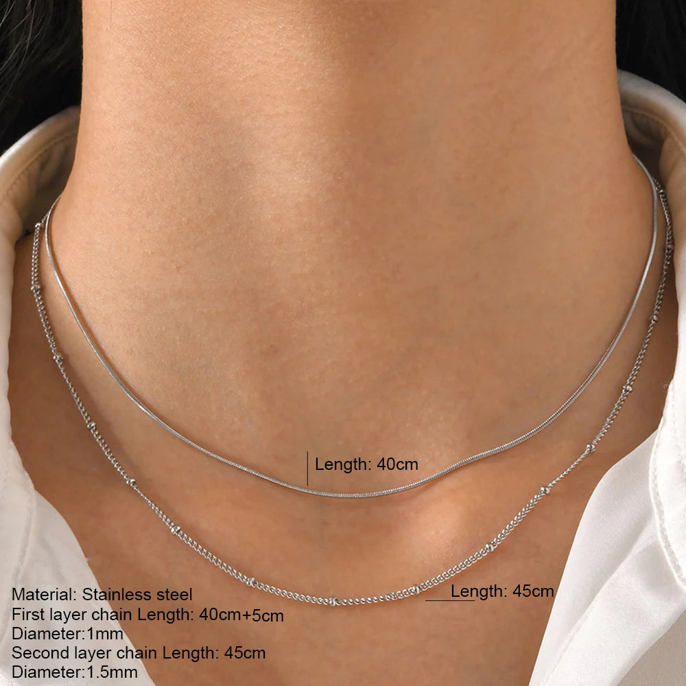 Nouveau 2025 acier inoxydable Double couche empilable chaîne collier femmes femme tour de cou bijoux collier pour les femmes