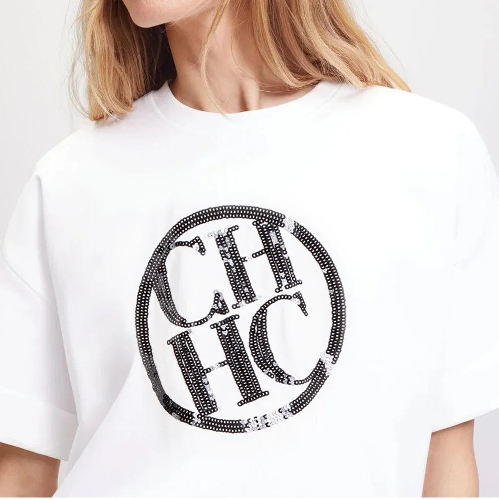 T-shirt pour femme, mode, luxe, coton, col rond, classique, basique, manches courtes