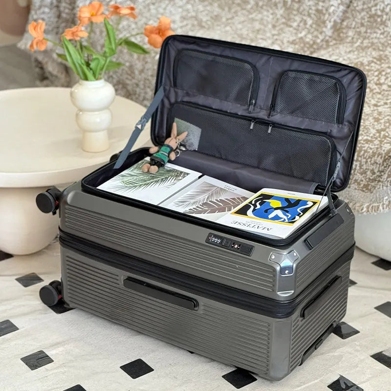 Valise de voyage extensible grande taille 32/34 pouces, ouverture latérale, grand compartiment profond, bagage à cinq roues, valise de voyage épaissie