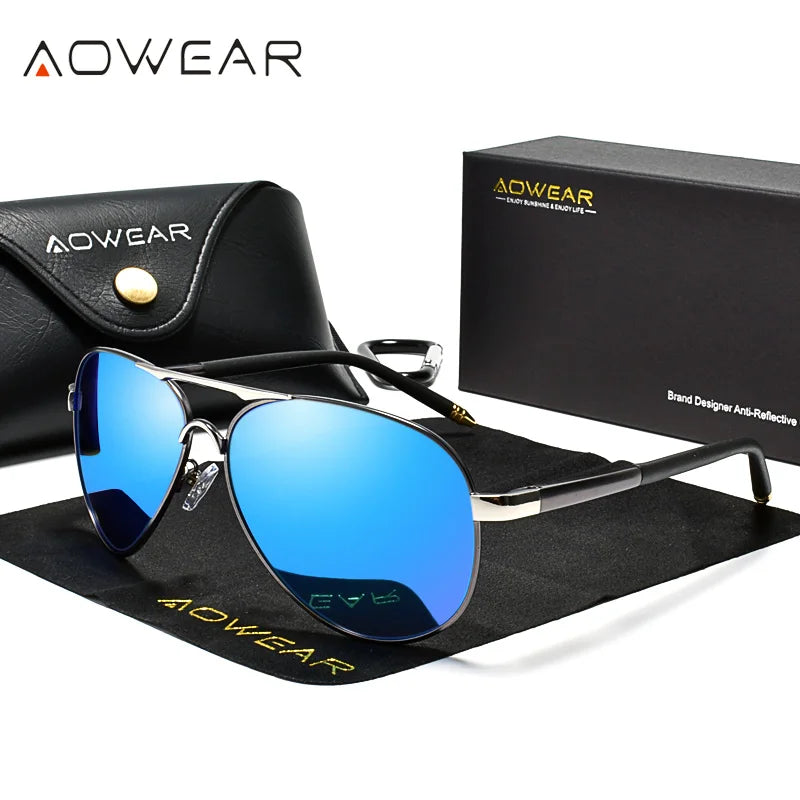 AOWEAR hommes Aviation lunettes de soleil hommes miroir polarisé lunettes de soleil pour homme HD conduite pilote lunettes de soleil lunettes de soleil homme