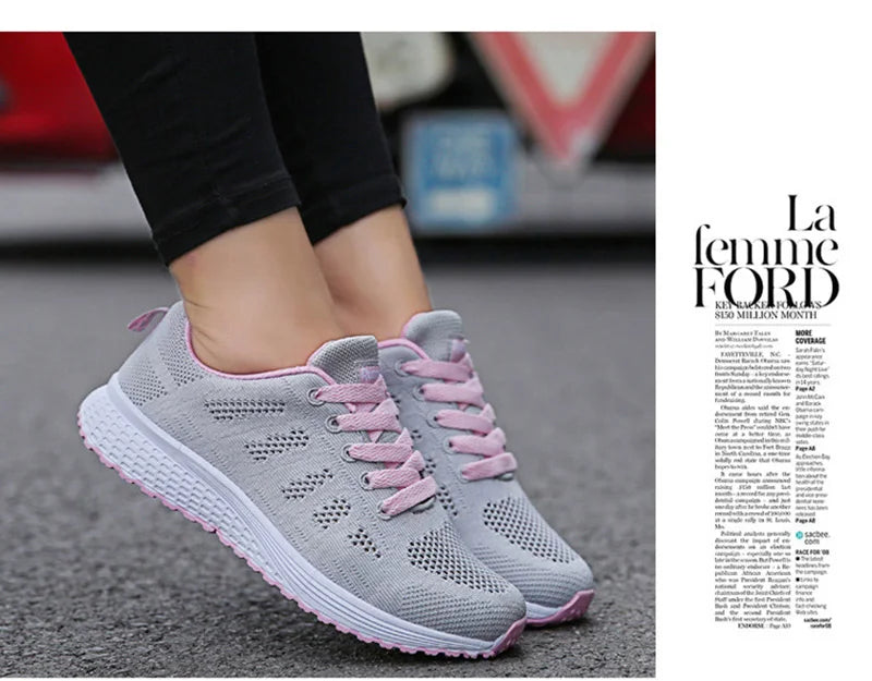 Baskets plates en maille pour femmes, chaussures vulcanisées, blanches, décontractées, respirantes, pour la marche et la Gym, 2021