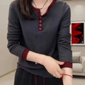T-shirt pour femmes début d'automne, nouvelle couleur contrastée, col semi-ouvert, petite chemise, mode, t-shirts amples, haut amincissant