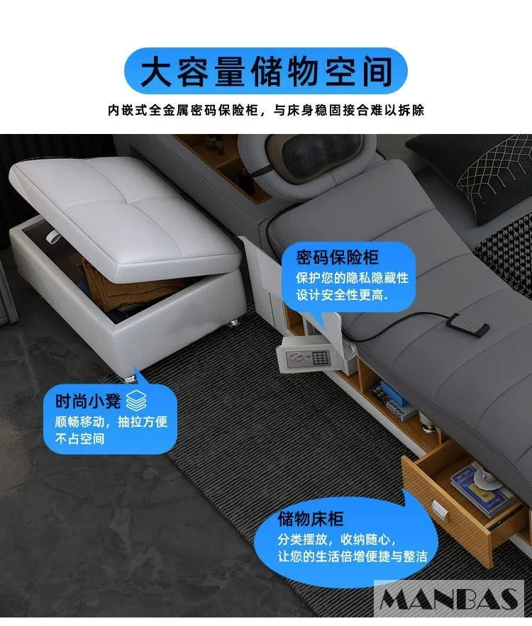 Lit Linlamlim Tech Smart en cuir véritable |   Lits ultimes multifonctionnels |   Lit Tatami de massage avec projecteur |   Cama rembourrée