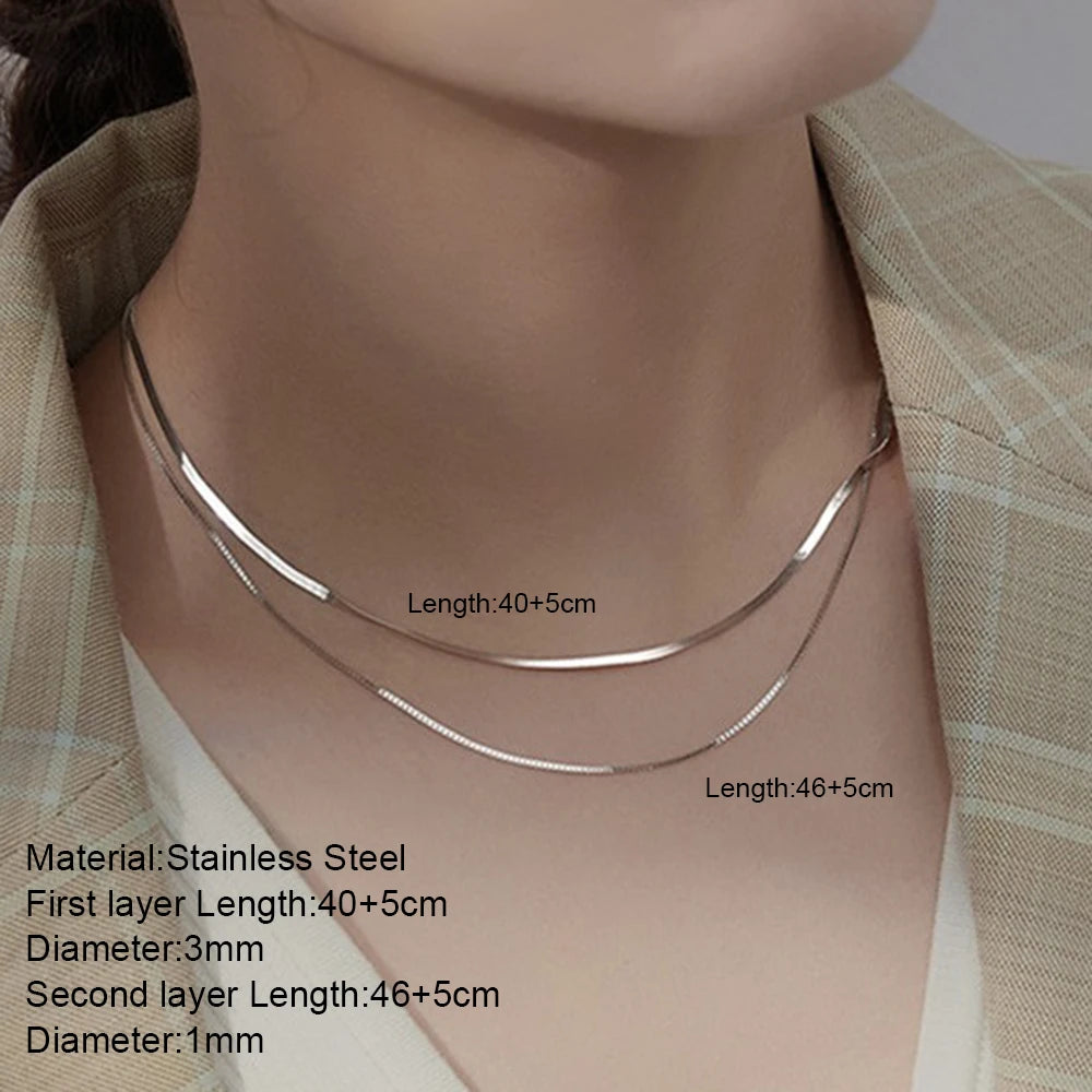 Nouveau 2025 acier inoxydable Double couche empilable chaîne collier femmes femme tour de cou bijoux collier pour les femmes