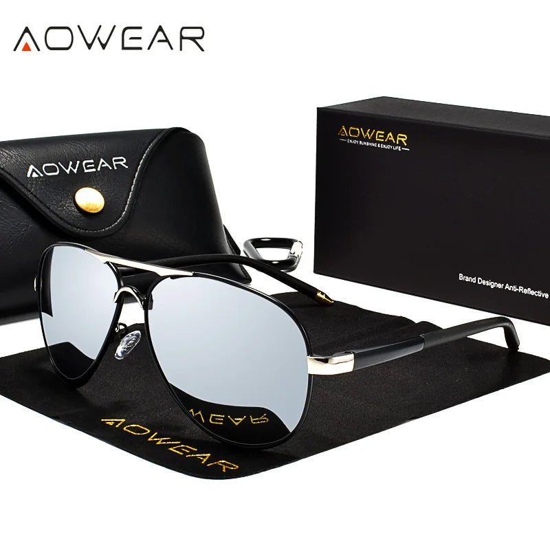 AOWEAR hommes Aviation lunettes de soleil hommes miroir polarisé lunettes de soleil pour homme HD conduite pilote lunettes de soleil lunettes de soleil homme