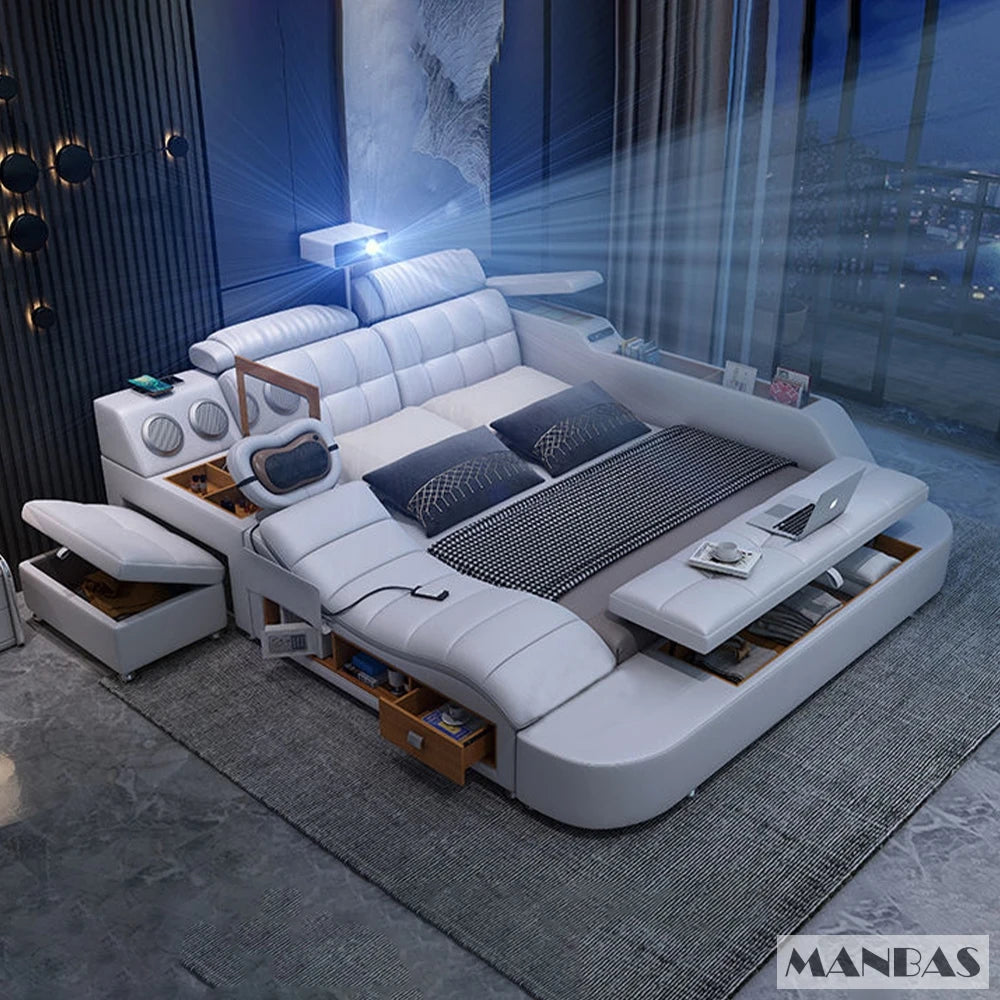 Lit Linlamlim Tech Smart en cuir véritable |   Lits ultimes multifonctionnels |   Lit Tatami de massage avec projecteur |   Cama rembourrée
