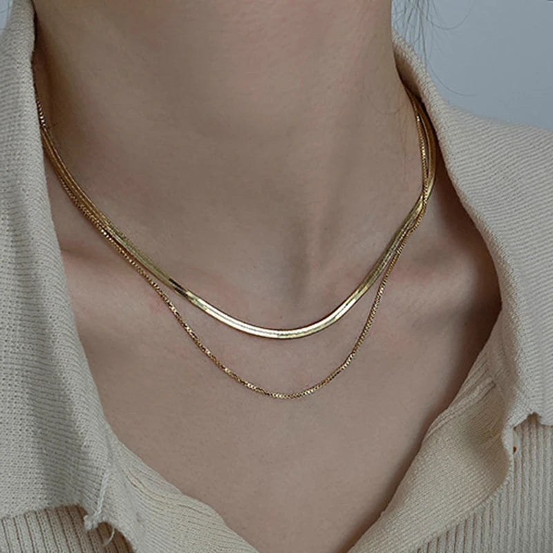 Nouveau 2025 acier inoxydable Double couche empilable chaîne collier femmes femme tour de cou bijoux collier pour les femmes