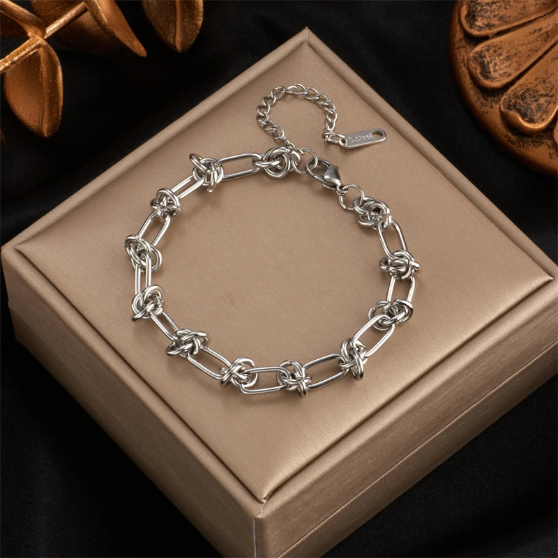 DIEYURO 316L acier inoxydable or argent couleur torsion noeud collier Bracelets pour femme fille nouvelle mode ne se décolore pas ensemble de bijoux