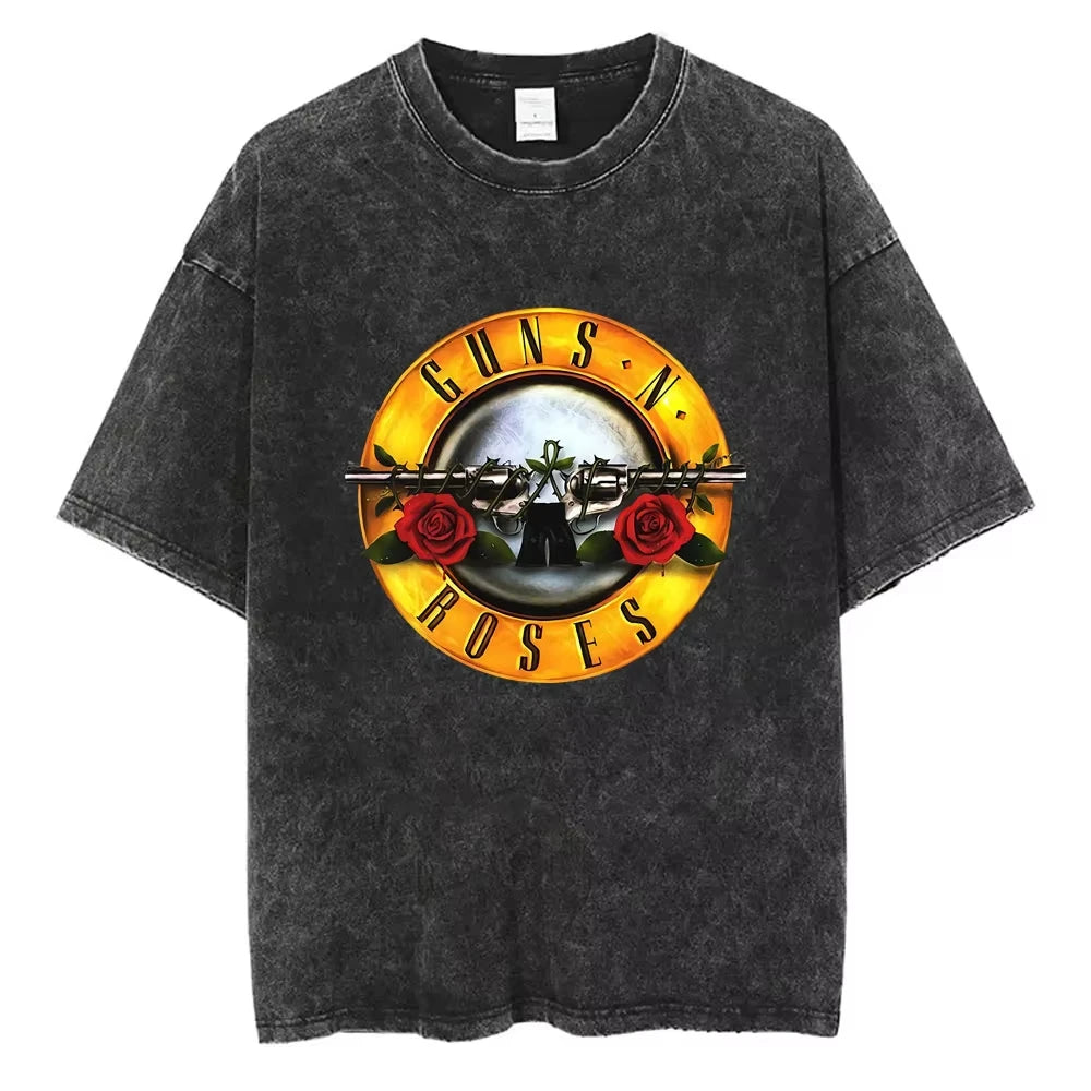 T-shirt graphique pour homme, nouvelle collection, style vintage délavé Guns N' Roses Slash 85