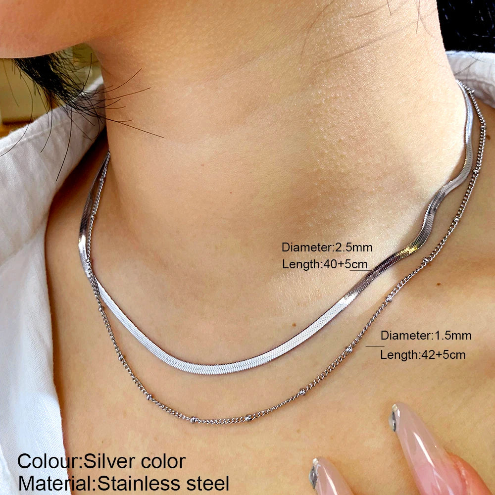 Nouveau 2025 acier inoxydable Double couche empilable chaîne collier femmes femme tour de cou bijoux collier pour les femmes