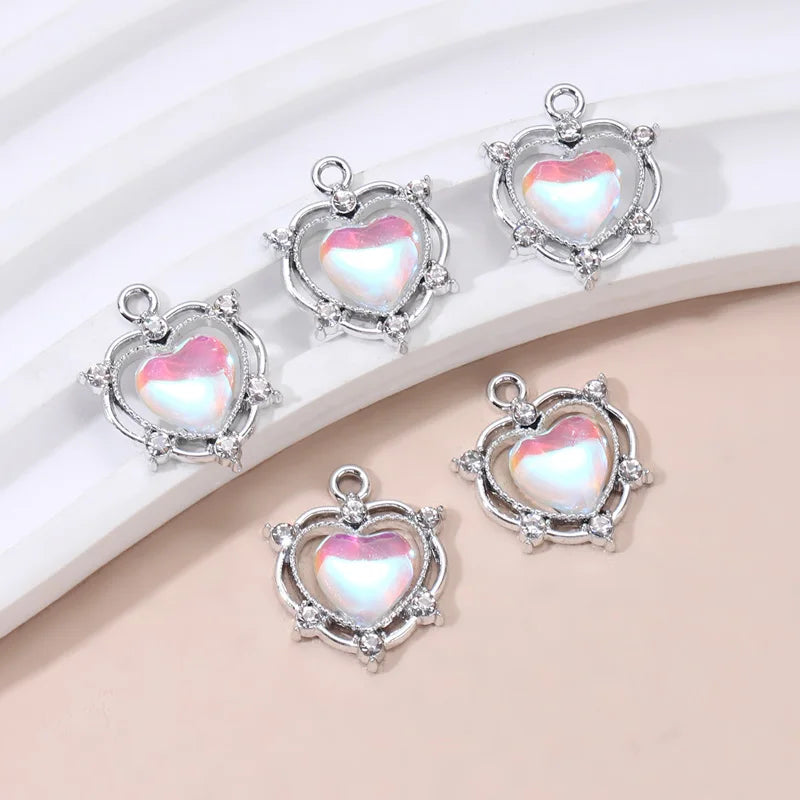 Breloques en forme de cœur en émail rose, pendentifs de Style Y2K pour la fabrication de bricolage, accessoires de collier faits à la main, bijoux, 10 pièces