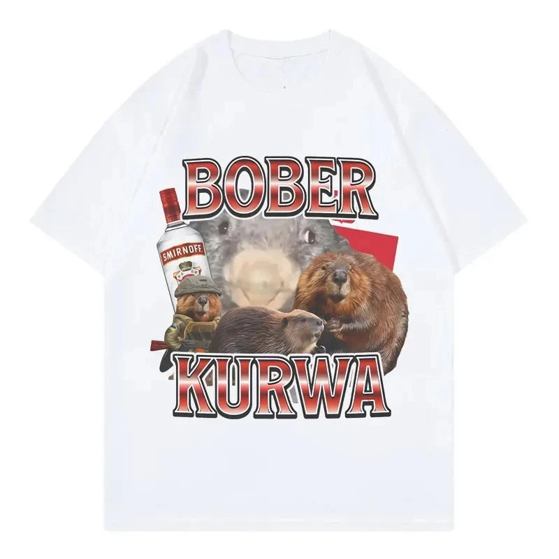 T-shirt Homme Graphique Y2K à Manches Courtes et Col Rond – Motif Souris Amusante Bober Kurwa
