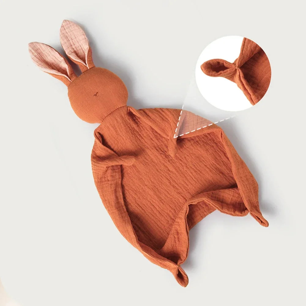 Serviette apaisante pour bébé, 100% mousseline de coton, mouchoir de dessin animé pour bébé, lapin mignon, jouet d'aide au sommeil, poupée apaisante en gaze