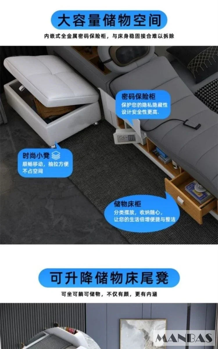 Lit Linlamlim Tech Smart en cuir véritable |   Lits ultimes multifonctionnels |   Lit Tatami de massage avec projecteur |   Cama rembourrée