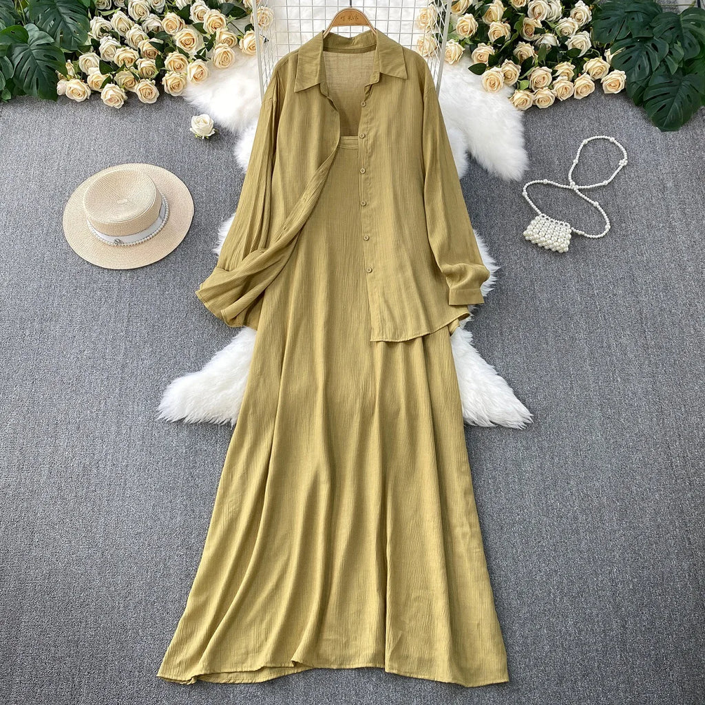 Robe chemise pour femmes musulmanes, ensemble deux pièces, costumes modestes solides, Ensemble musulman du Ramadan, Maroc, dubaï, Abayas, tenues islamiques Jalabiya