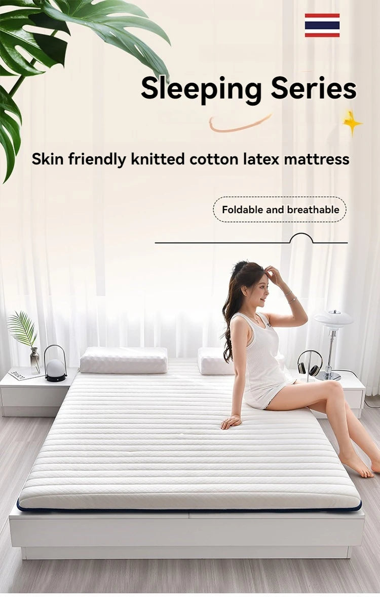 Coussin de matelas en latex, literie épaisse pour usage domestique, semelle pour usage simple ou double, coussin de matelas pliable en coton à mémoire de forme
