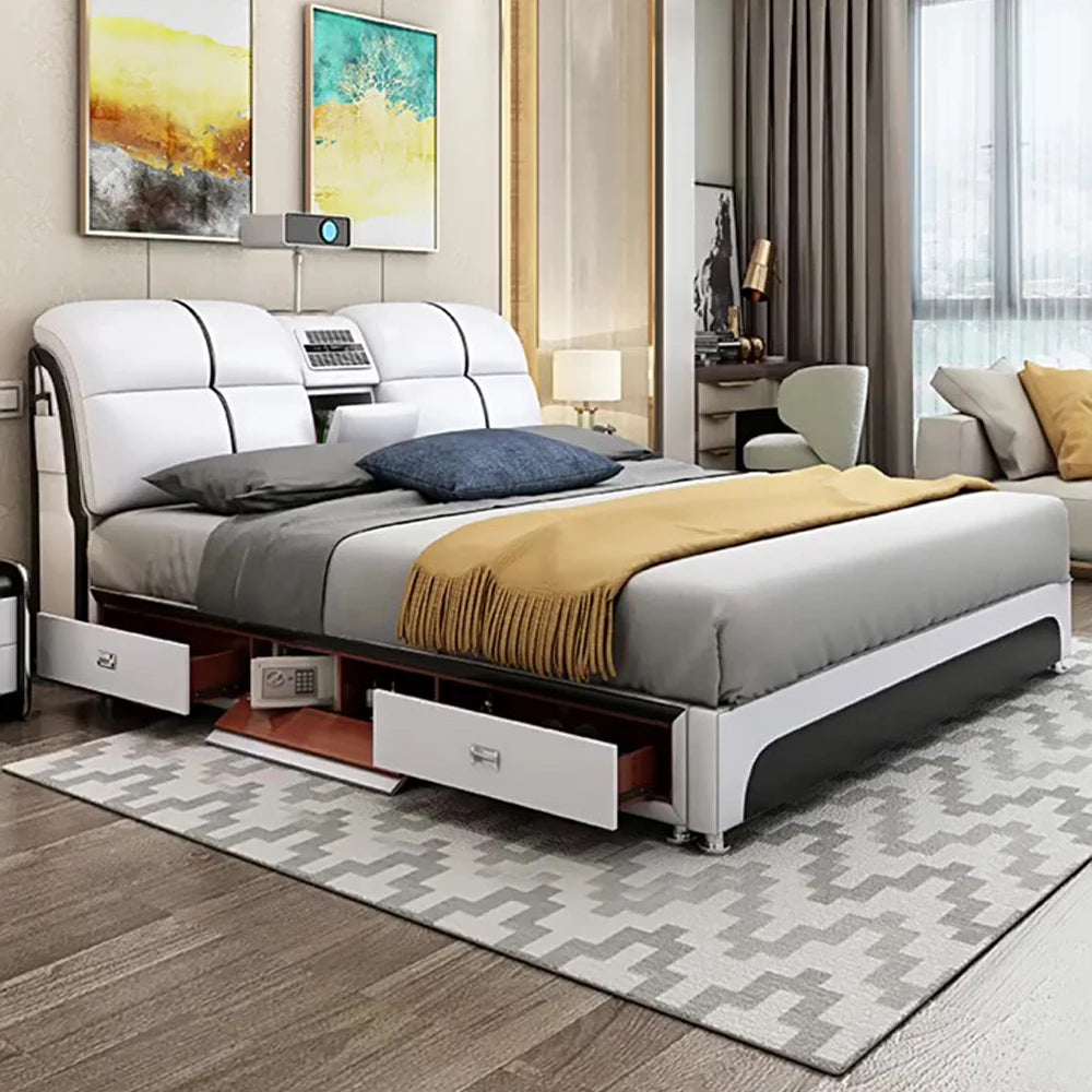 Linlamlim-Lit intelligent en cuir véritable, module multifonctionnel, UlOscar Camas hypothécaire ami, lit avec massage, budgétaire, supporter ficateur d'air, haut-parleur