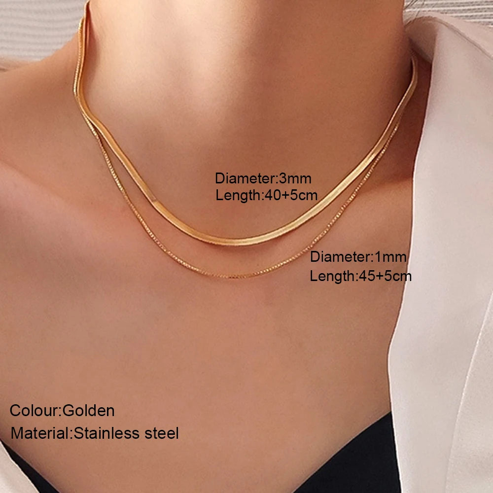 Nouveau 2025 acier inoxydable Double couche empilable chaîne collier femmes femme tour de cou bijoux collier pour les femmes