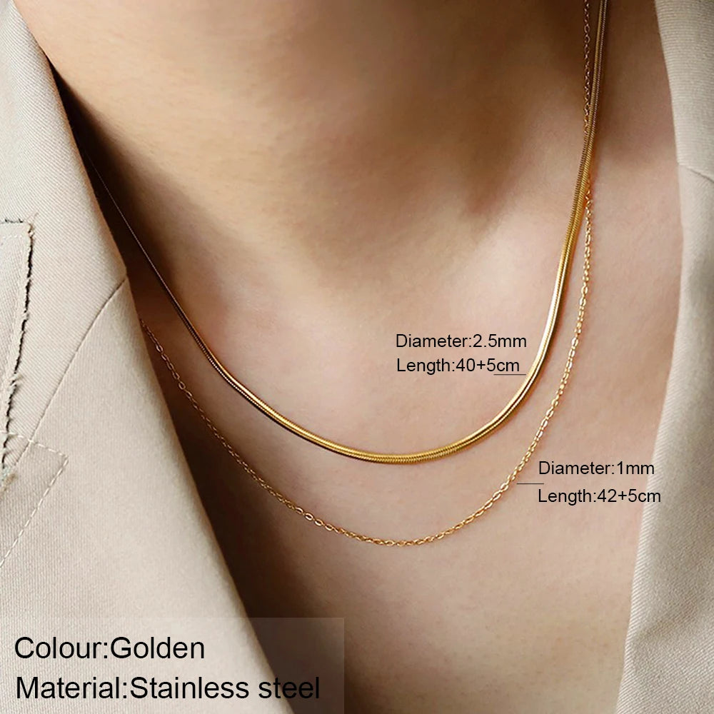 Nouveau 2025 acier inoxydable Double couche empilable chaîne collier femmes femme tour de cou bijoux collier pour les femmes