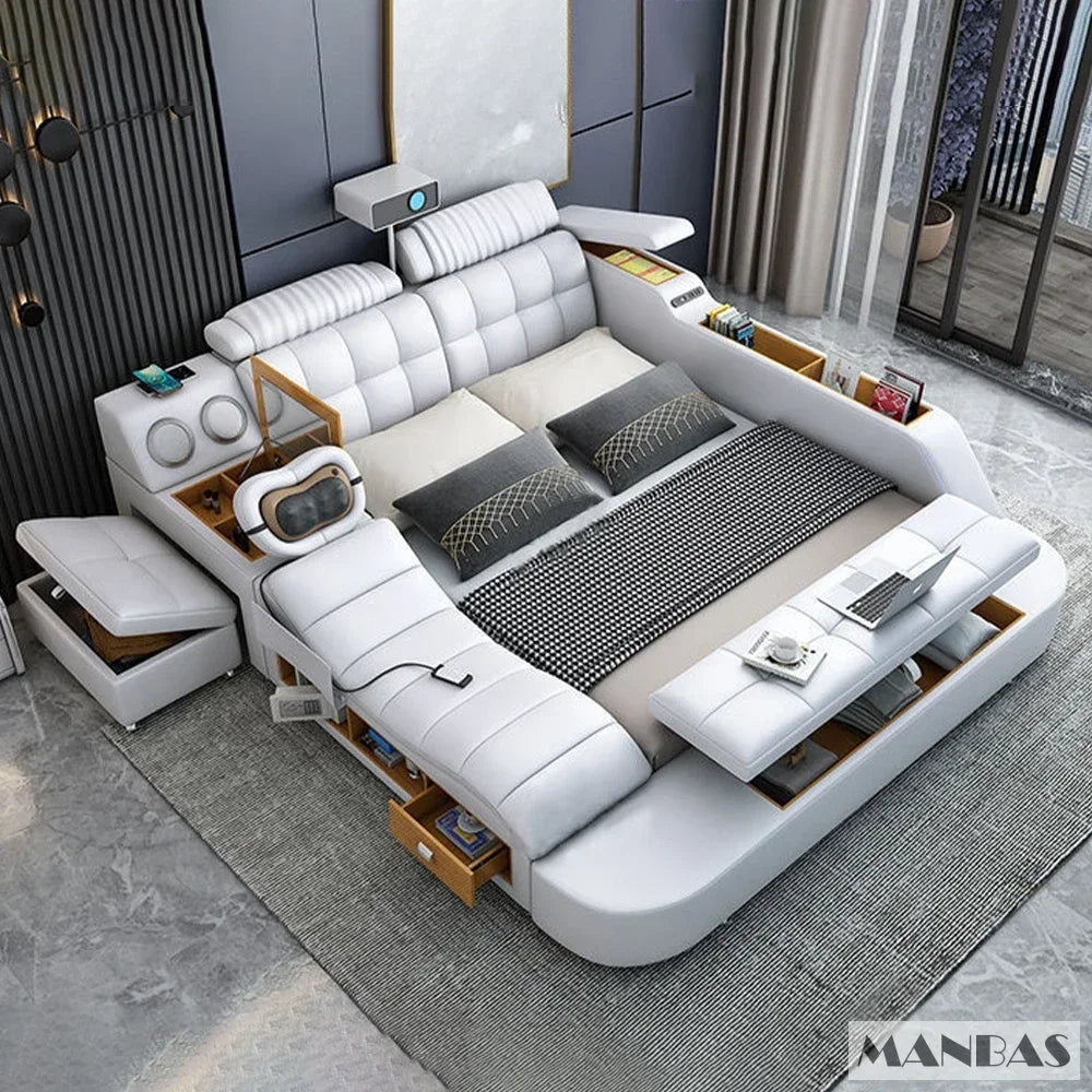 Lit Linlamlim Tech Smart en cuir véritable |   Lits ultimes multifonctionnels |   Lit Tatami de massage avec projecteur |   Cama rembourrée