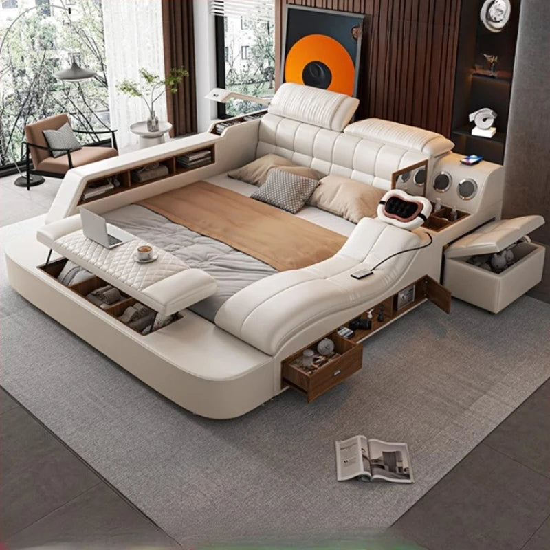 Tête De lit De luxe rembourrée en cuir Massage lit De rangement minimaliste moderne Tatami Camas De Matrimonio dortoir meubles