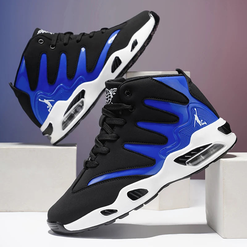 Chaussures de basket-ball montantes pour hommes, robustes et stables, baskets d'entraînement à lacets, unisexe, adaptées à la course, au sport, au basketball et à la marche. Cadeau idéal pour les hommes, léger, confort