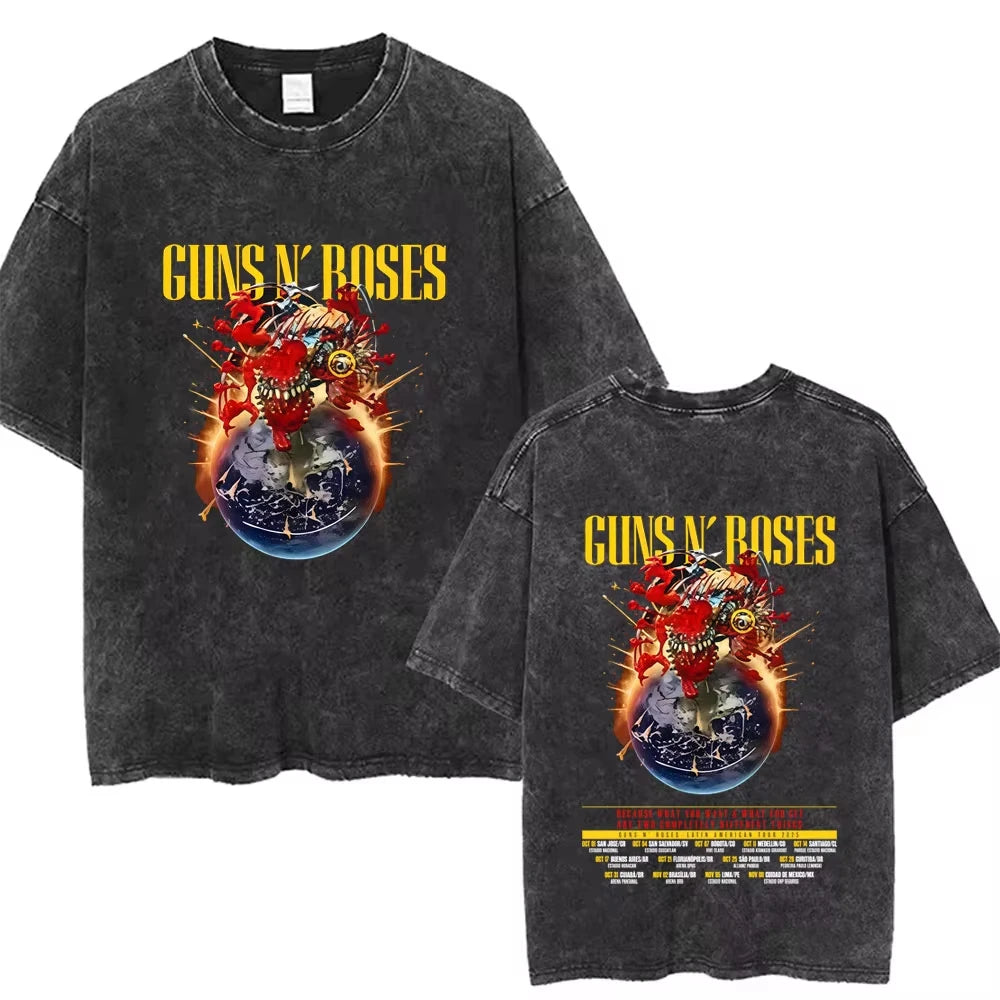 T-shirt graphique pour homme, nouvelle collection, style vintage délavé Guns N' Roses Slash 85