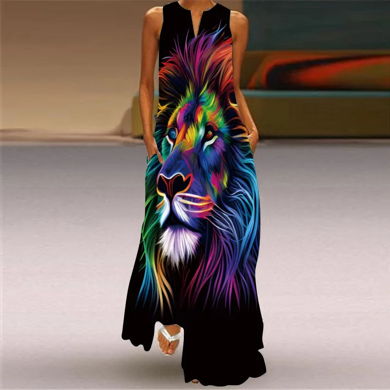 Robe maxi imprimée vintage pour femmes, robes d'été en fibre longue, col en V élégant, poche Boho, robe d'été de plage, robe éducative