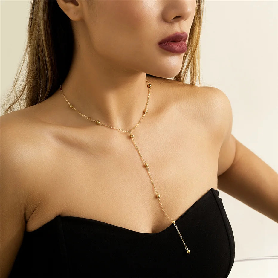 Ingemark minimalisme 2022 Long gland collier pour femmes filles Vintage poitrine mince chaîne boule pendentif femme cou bijoux cadeau nouveau
