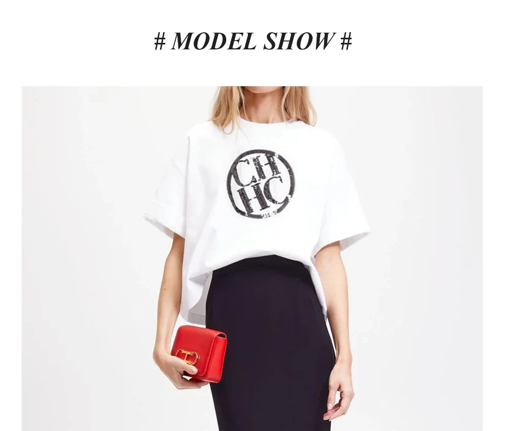 T-shirt pour femme, mode, luxe, coton, col rond, classique, basique, manches courtes