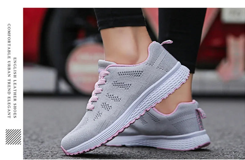 Baskets plates en maille pour femmes, chaussures vulcanisées, blanches, décontractées, respirantes, pour la marche et la Gym, 2021