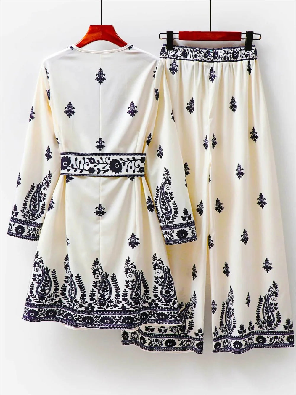 Musulman 2 pièces Ensemble femmes imprimer Blouse dubaï inde haut pantalon à jambes larges costume Maroc Musulman Ensemble décontracté Femme tenues arabes