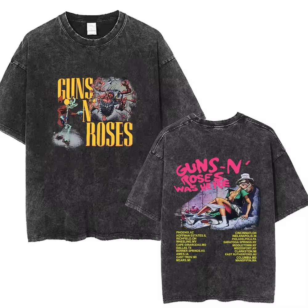 T-shirt graphique pour homme, nouvelle collection, style vintage délavé Guns N' Roses Slash 85
