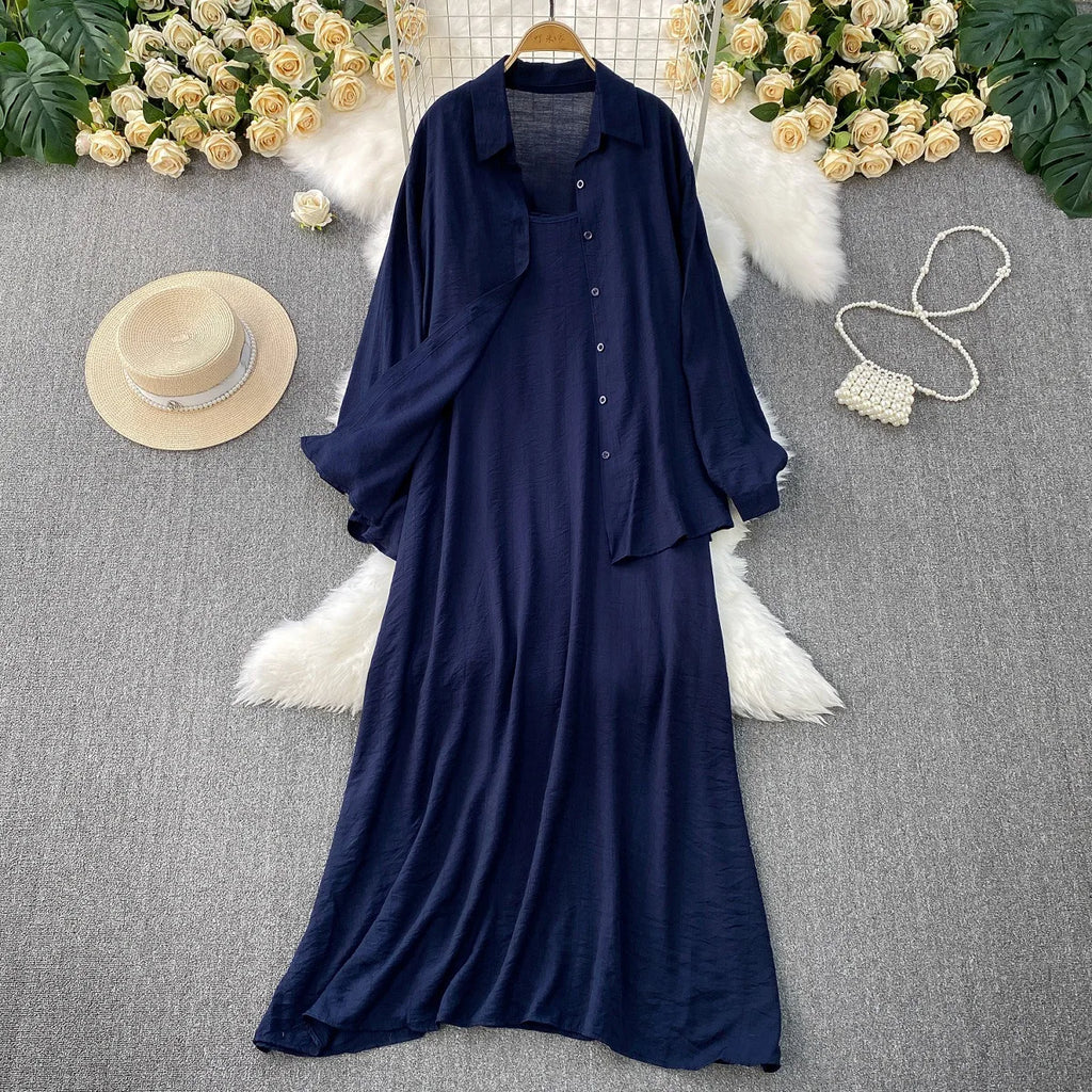 Robe chemise pour femmes musulmanes, ensemble deux pièces, costumes modestes solides, Ensemble musulman du Ramadan, Maroc, dubaï, Abayas, tenues islamiques Jalabiya