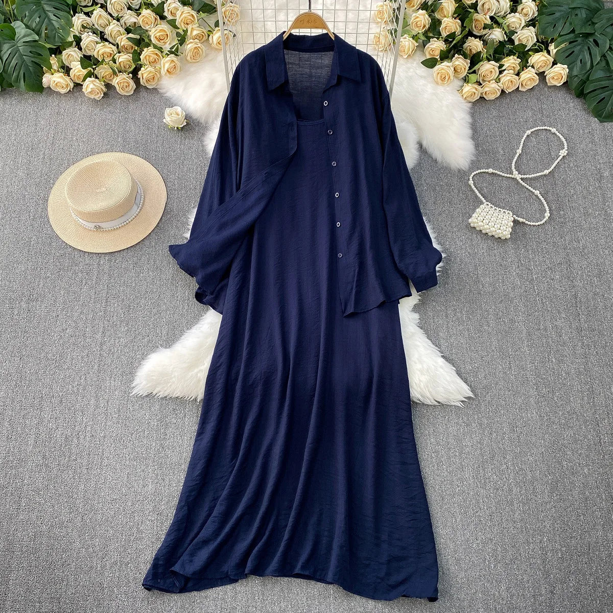 Robe chemise pour femmes musulmanes, ensemble deux pièces, costumes modestes solides, Ensemble musulman du Ramadan, Maroc, dubaï, Abayas, tenues islamiques Jalabiya